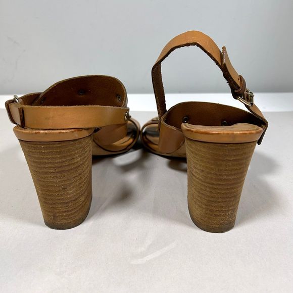 J Crew Equestrian Mid Block Heel Leather Sandals Womens 8 Tan - Picture 6 of 11
